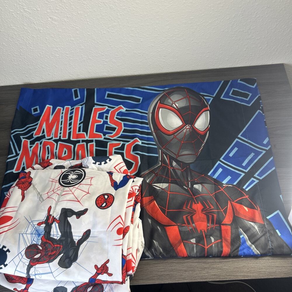 Marvel Spider-Man Miles Morales Twin Sheet Set Flat Fitted Pillowcase 3 Pc